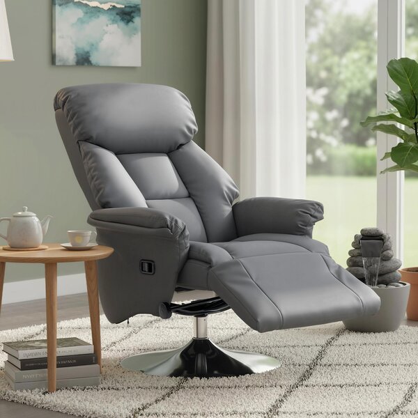 HOMCOM Poltrona Relax Girevole Reclinabile 130° con Poggiapiedi, Braccioli Svasati, in Finta Pelle, Grigio | Aosom Italy
