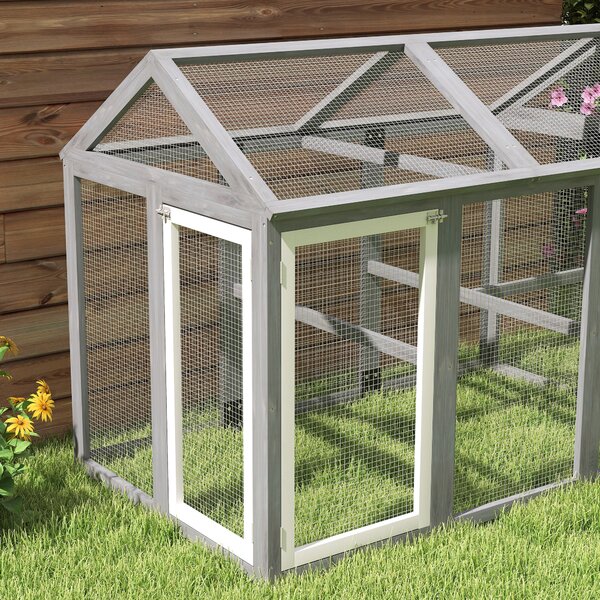 PawHut Recinto per pollame 1,18 m², parco recintato con porte bloccabili, struttura in legno massiccio, 140 x 88,5 x 106 cm, grigio | Aosom Italy