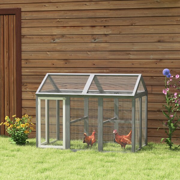 PawHut Recinto per pollame 1,18 m², parco recintato con porte bloccabili, struttura in legno massiccio, 140 x 88,5 x 106 cm, grigio | Aosom Italy