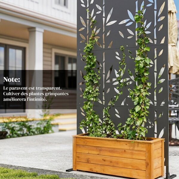 Outsunny Pannello frangivista decorativo esterno Claustra decorativo giardino 3 pannelli motivo bambù metallo 92x40x192cm Nero | Aosom Italy