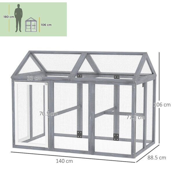 PawHut Recinto per pollame 1,18 m², parco recintato con porte bloccabili, struttura in legno massiccio, 140 x 88,5 x 106 cm, grigio | Aosom Italy