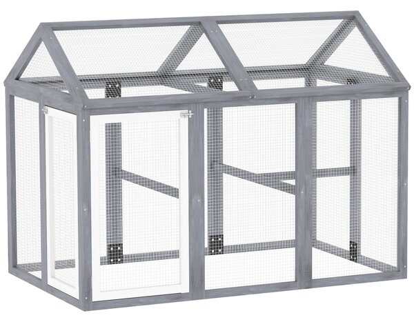 PawHut Recinto per pollame 1,18 m², parco recintato con porte bloccabili, struttura in legno massiccio, 140 x 88,5 x 106 cm, grigio | Aosom Italy