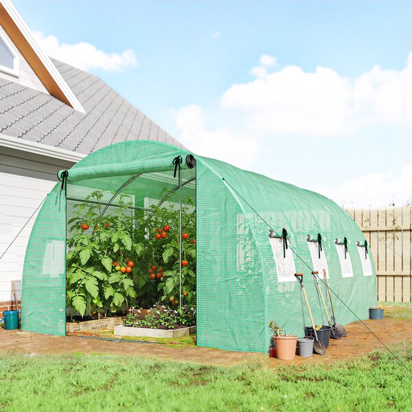 Outsunny Serra circa 4 x 3 x 2 m Serra in telo con porta avvolgibile 2 porte con cerniera & 8 finestre a rete Aste di supporto Verde | Aosom Italy