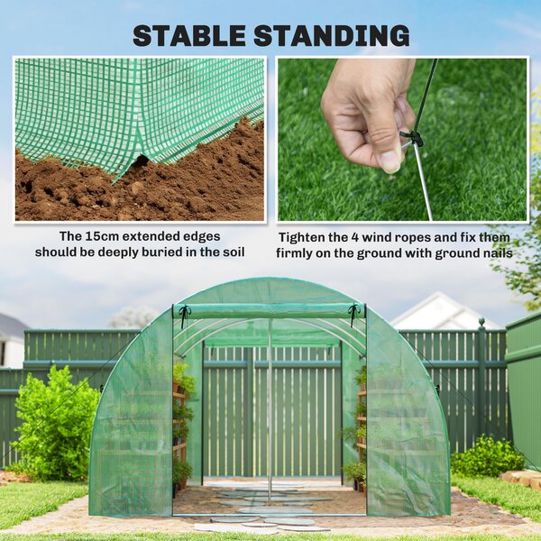 Outsunny Serra circa 4 x 3 x 2 m Serra in telo con porta avvolgibile 2 porte con cerniera & 8 finestre a rete Aste di supporto Verde | Aosom Italy