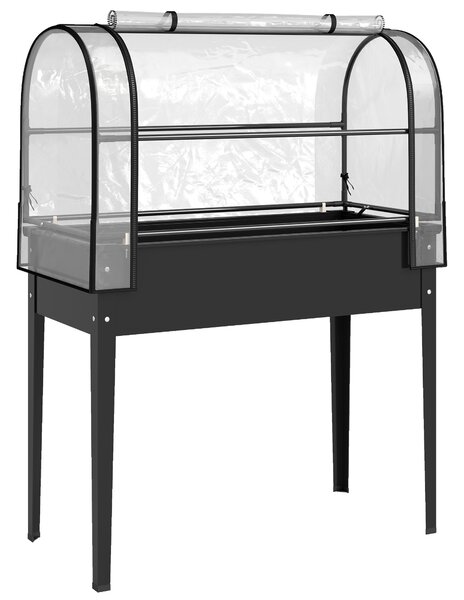 Outsunny Letto per Orto Rialzato con Serra Copertura Protezione, Fioriera da Esterno Rialzata in Metallo con Foro di Drenaggio, per Piante, Fiori, Verdure, Giardino Terrazza Balcone, Nero | Aosom Italy