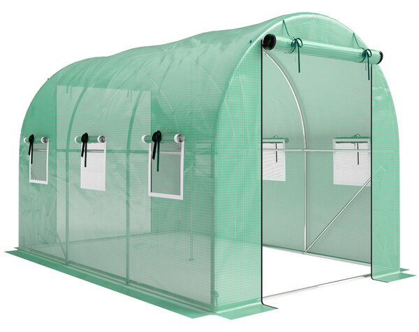 Outsunny Serra 3 x 2 x 2 m serra in telo con 2 porte avvolgibili con cerniera & 6 finestre a rete, aste di supporto, Verde | Aosom Italy