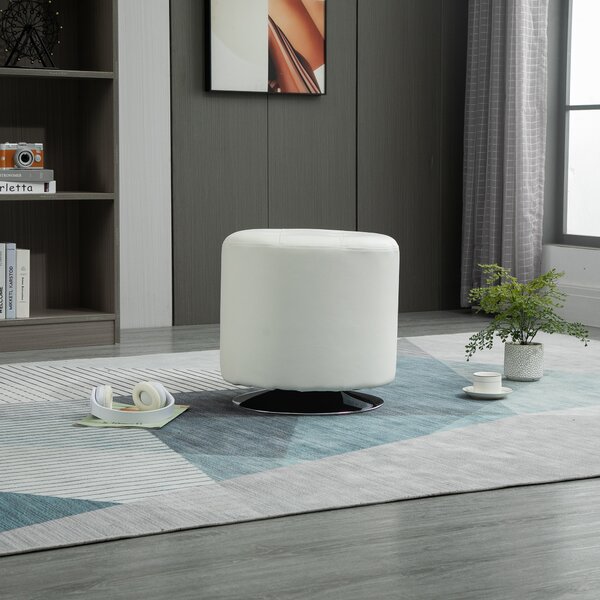 HOMCOM Poggiapiedi da salotto girevole a 360°, pouf ottomano rotondo imbottito in PU con base in acciaio, Ø 45,5 x 44,5 cm, bianco | Aosom Italy
