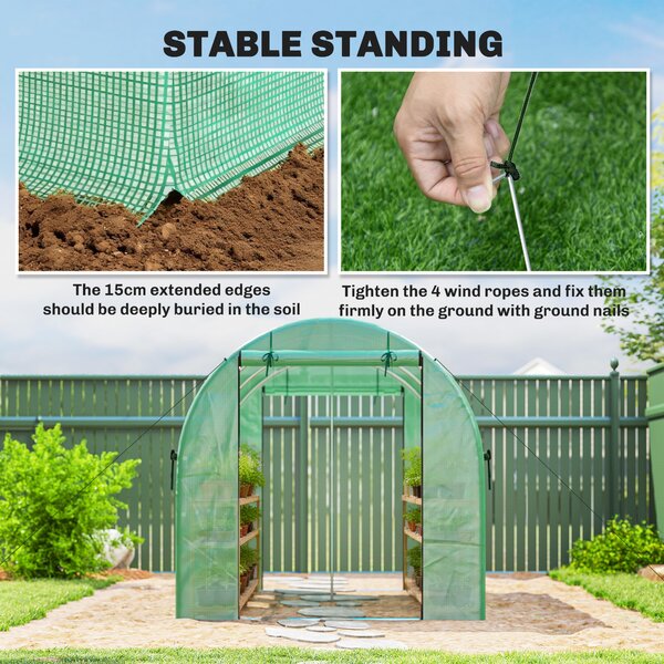 Outsunny Serra 3 x 2 x 2 m serra in telo con 2 porte avvolgibili con cerniera & 6 finestre a rete, aste di supporto, Verde | Aosom Italy