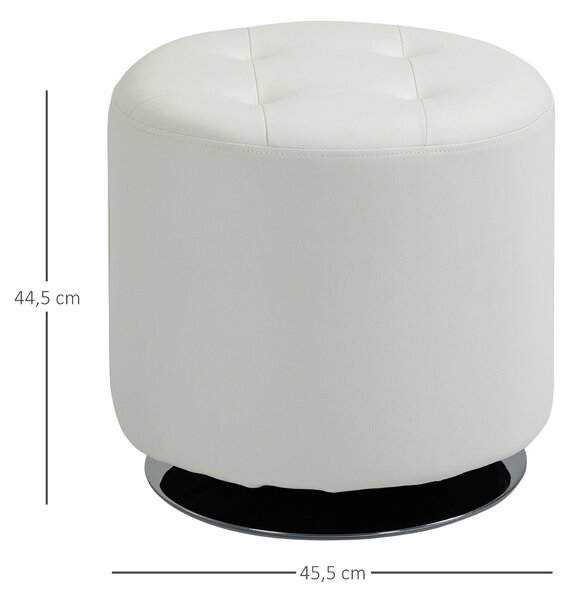 HOMCOM Poggiapiedi da salotto girevole a 360°, pouf ottomano rotondo imbottito in PU con base in acciaio, Ø 45,5 x 44,5 cm, bianco | Aosom Italy