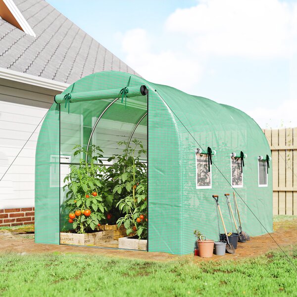 Outsunny Serra 3 x 2 x 2 m serra in telo con 2 porte avvolgibili con cerniera & 6 finestre a rete, aste di supporto, Verde | Aosom Italy