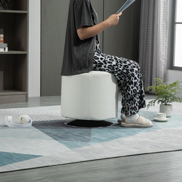 HOMCOM Poggiapiedi da salotto girevole a 360°, pouf ottomano rotondo imbottito in PU con base in acciaio, Ø 45,5 x 44,5 cm, bianco | Aosom Italy