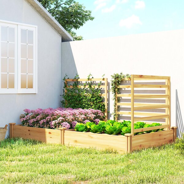 Outsunny Aiuola rialzata con traliccio in legno, fioriera con 3 tralicci e divisorio, fondo aperto 240 x 125 x 102 cm Legno naturale | Aosom Italy