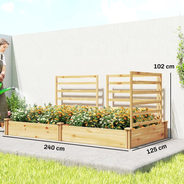 Outsunny Aiuola rialzata con traliccio in legno, fioriera con 3 tralicci e divisorio, fondo aperto 240 x 125 x 102 cm Legno naturale | Aosom Italy