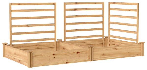 Outsunny Aiuola rialzata con traliccio in legno, fioriera con 3 tralicci e divisorio, fondo aperto 240 x 125 x 102 cm Legno naturale | Aosom Italy