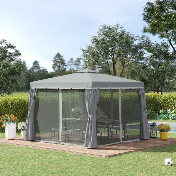 Outsunny Gazebo da giardino esterno 3 x 3 m, tenda con doppio tetto, tende e zanzariera, struttura in alluminio, grigio scuro | Aosom Italy