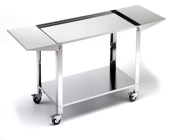 Carrello in Acciaio Inox con Mensole Laterali Richiudibili e Ruote Ompagrill 46130