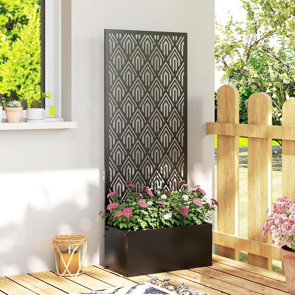 Outsunny Fioriera con grigliato, vaso da fiori, con schermo per la privacy, per piante rampicanti, metallo, 45 x 21,5 x 110 cm, nero | Aosom Italy