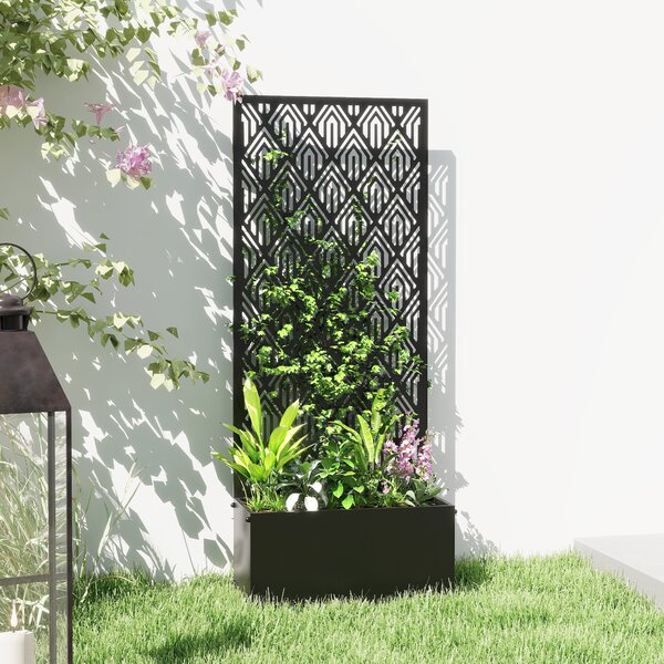 Outsunny Fioriera con grigliato, vaso da fiori, con schermo per la privacy, per piante rampicanti, metallo, 45 x 21,5 x 110 cm, nero | Aosom Italy