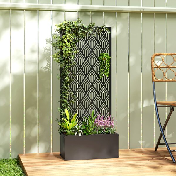 Outsunny Fioriera con grigliato, vaso da fiori, con schermo per la privacy, per piante rampicanti, metallo, 45 x 21,5 x 110 cm, nero | Aosom Italy