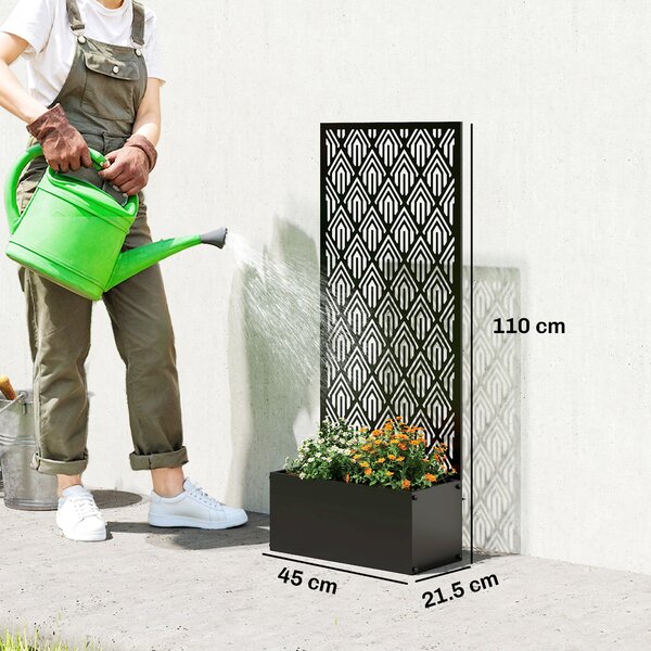 Outsunny Fioriera con grigliato, vaso da fiori, con schermo per la privacy, per piante rampicanti, metallo, 45 x 21,5 x 110 cm, nero | Aosom Italy