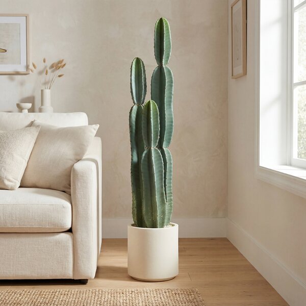 HOMCOM Pianta Artificiale di Cactus con 3 Steli in EVA, Vaso in PP, Decorazione per Soggiorno, 25x25x111 cm, Verde | Aosom Italy