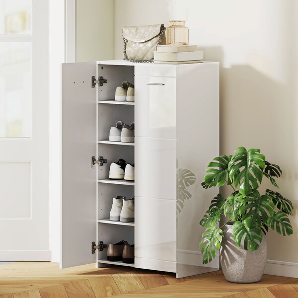 HOMCOM Scarpiera lucida, mobile porta-scarpe con ripiani regolabili per ingresso, corridoio, spazio per 10 paia, Bianco | Aosom Italy