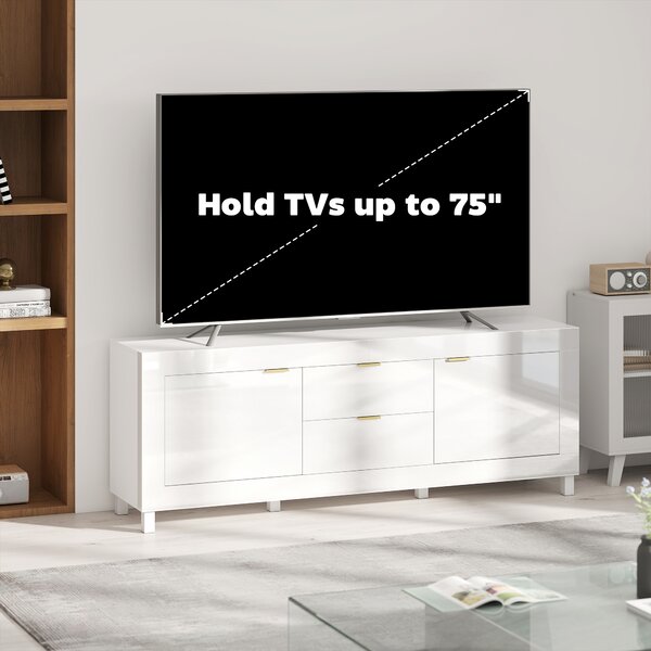 HOMCOM Mobile TV per televisori fino a 190,5 cm, moderno centro entertainment con 2 armadietti e 2 cassetti, Bianco lucido | Aosom Italy