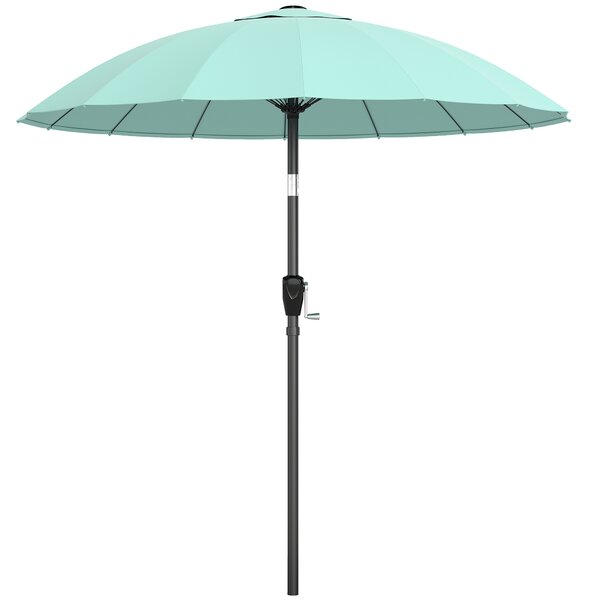 Outsunny Ombrellone da giardino esterno rotondo 2 m inclinabile con apertura/chiusura a manovella 16 stecche, turchese | Aosom Italy