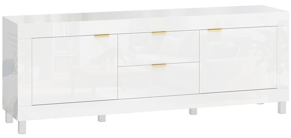 HOMCOM Mobile TV per televisori fino a 190,5 cm, moderno centro entertainment con 2 armadietti e 2 cassetti, Bianco lucido | Aosom Italy