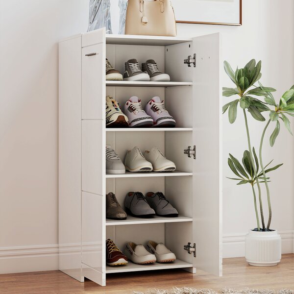 HOMCOM Scarpiera lucida, mobile porta-scarpe con ripiani regolabili per ingresso, corridoio, spazio per 10 paia, Bianco | Aosom Italy