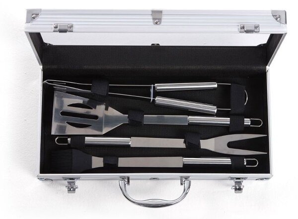 Set 4 Utensili per Barbecue in Acciaio con Valigetta