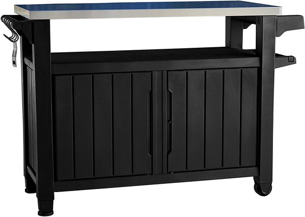 Tavolino da Giardino per Barbecue con Ruote 134x89,6x51,7 in Resina Keter Unity XL Antracite