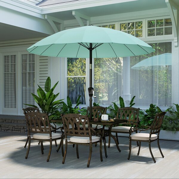 Outsunny Ombrellone da giardino esterno rotondo 2 m inclinabile con apertura/chiusura a manovella 16 stecche, turchese | Aosom Italy