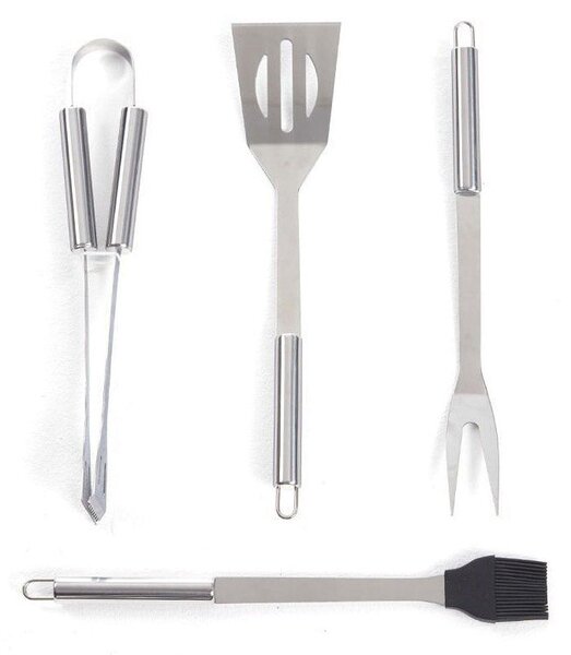 Set 4 Utensili per Barbecue in Acciaio con Valigetta