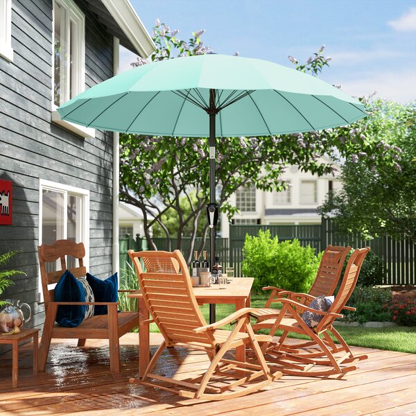 Outsunny Ombrellone da giardino esterno rotondo 2 m inclinabile con apertura/chiusura a manovella 16 stecche, turchese | Aosom Italy