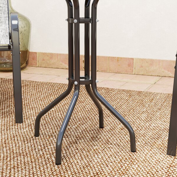 Outsunny Set da Giardino 3 Pezzi con Tavolo Rotondo Piano in Vetro e Sedie Impilabili per Esterni Grigio Chiaro | Aosom Italy