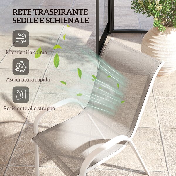 Outsunny Set 4 Sedie da Giardino Impilabili con Braccioli Curvi, in Acciaio e Tessuto Traspirante, 54x71x93 cm, Grigio Bianco | Aosom Italy