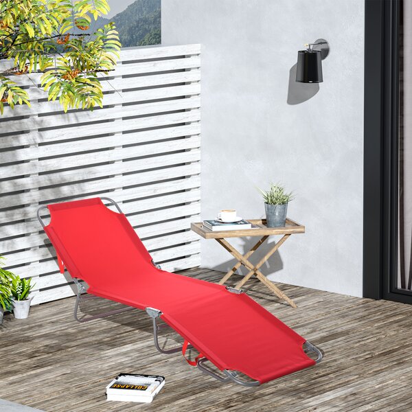 Outsunny Lettino Prendisole Pieghevole con Schienale Reclinabile su 5 Livelli, 187x55x24cm, Rosso | Aosom Italy
