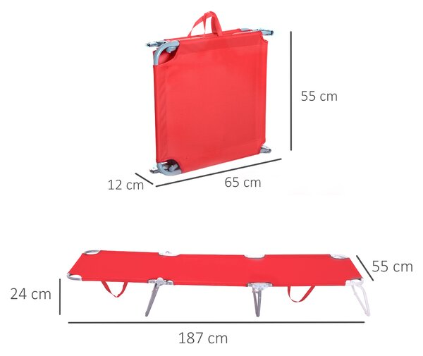 Outsunny Lettino Prendisole Pieghevole con Schienale Reclinabile su 5 Livelli, 187x55x24cm, Rosso | Aosom Italy