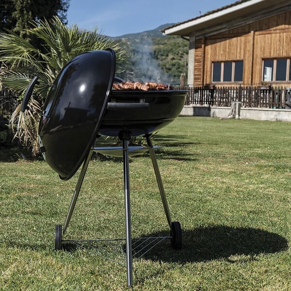 Barbecue a Carbone Carbonella con Coperchio e Ruote 73x57x100 cm in Acciaio Nero