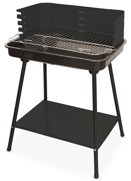 Barbecue a Carbone Carbonella Rettangolare 58x38x82 cm con Vassoio in Acciaio al Carbonio Nero