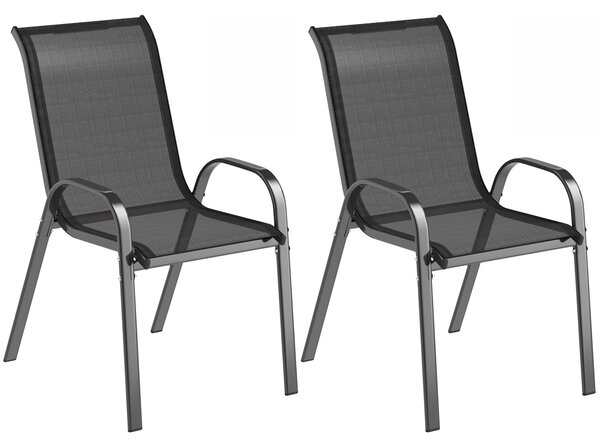 Outsunny Set 2 Sedie da Giardino Impilabili con Braccioli Curvi, in Acciaio e Tessuto Traspirante, 54x71x93 cm, Nero | Aosom Italy