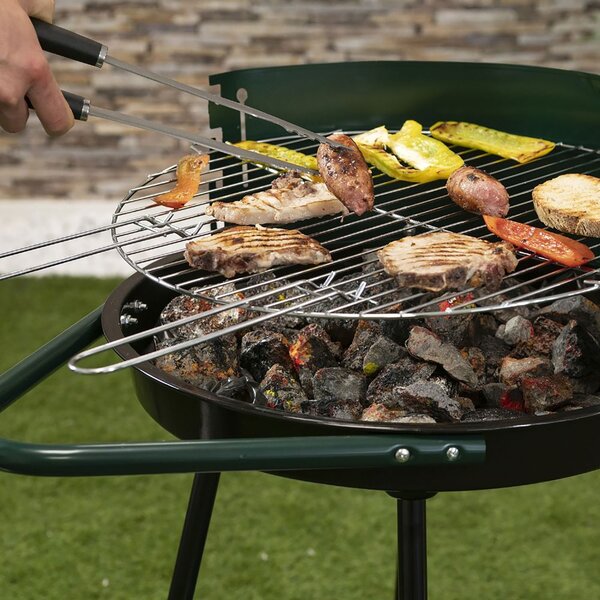 Barbecue a Carbone Carbonella Rotondo Ø51x84,5 cm con Vassoio in Acciaio al Carbonio Verde