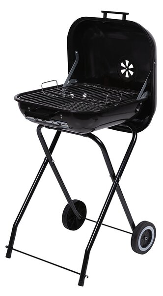 Barbecue a Carbone Carbonella 49x47x83 cm con Coperchio e Ruote in Acciaio Nero