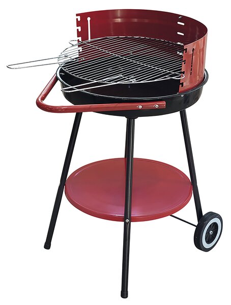 Barbecue a Carbone Carbonella Rotondo Ø51x84,5 cm con Vassoio in Acciaio al Carbonio Rosso