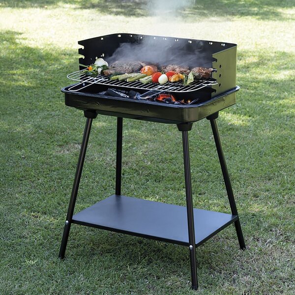 Barbecue a Carbone Carbonella Rettangolare 58x38x82 cm con Vassoio in Acciaio al Carbonio Nero