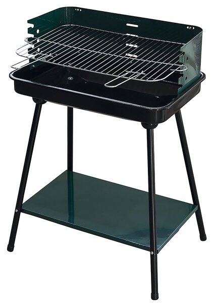 Barbecue a Carbone Carbonella Rettangolare 58x38x82 cm con Vassoio in Acciaio al Carbonio Verde