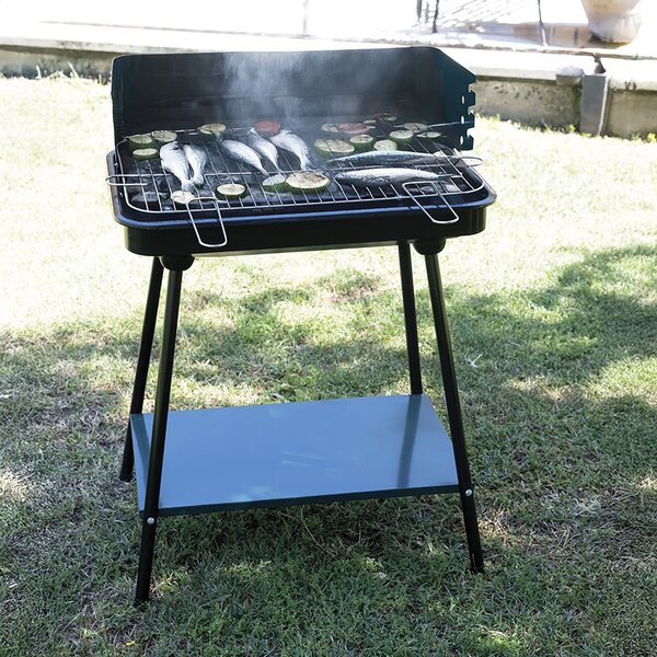 Barbecue a Carbone Carbonella Rettangolare 58x38x82 cm con Vassoio in Acciaio al Carbonio Verde
