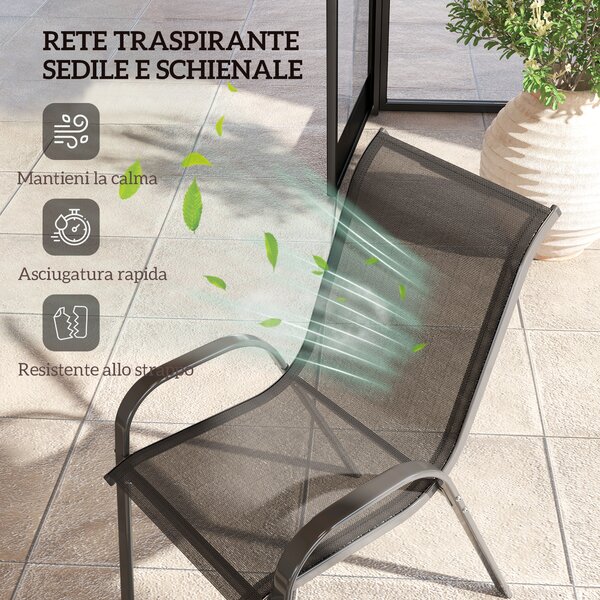 Outsunny Set 2 Sedie da Giardino Impilabili con Braccioli Curvi, in Acciaio e Tessuto Traspirante, 54x71x93 cm, Nero | Aosom Italy