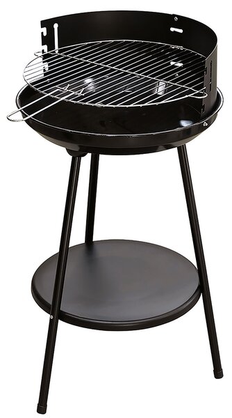 Barbecue a Carbone Carbonella Rotondo Ø42x77 cm con Vassoio in Acciaio al Carbonio Nero